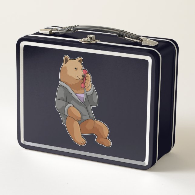 Bear as Secretary with Phone Metal Lunch Box (Front)