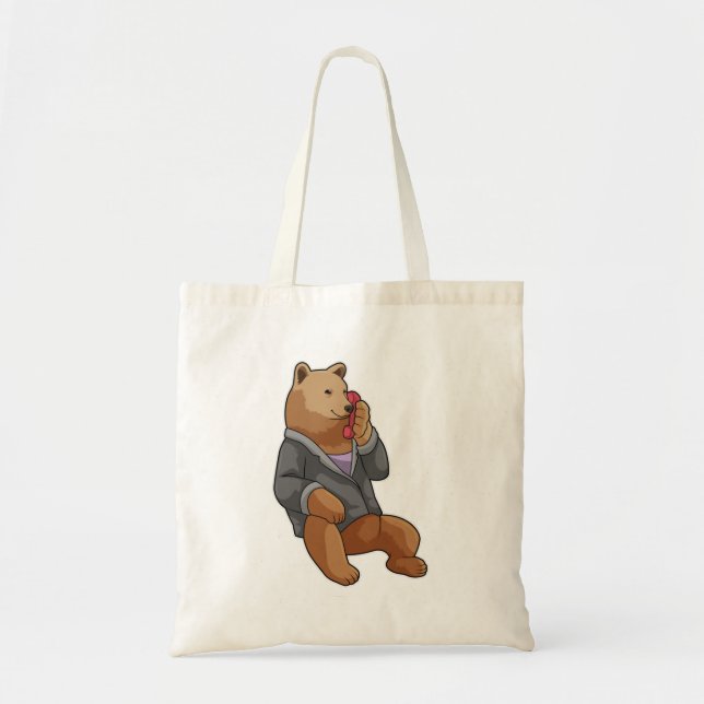 Bear as Secretary with Phone Tote Bag (Front)