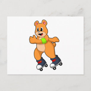 Bear as Skater with Inline skates Postcard