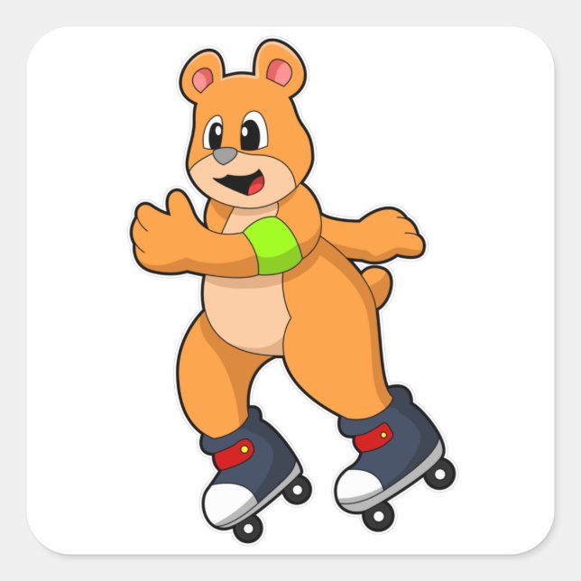 Bear as Skater with Inline skates Square Sticker (Front)