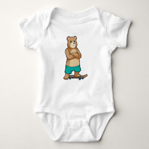 Bear as Skater with Skateboard Baby Bodysuit