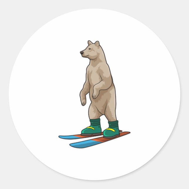 Bear as Skier with Ski Classic Round Sticker (Front)