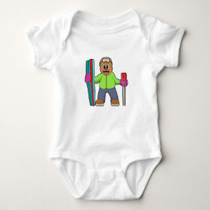 Bear as Skier with Ski & Ski poles Baby Bodysuit