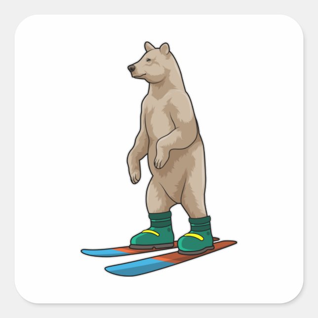 Bear as Skier with Ski Square Sticker (Front)