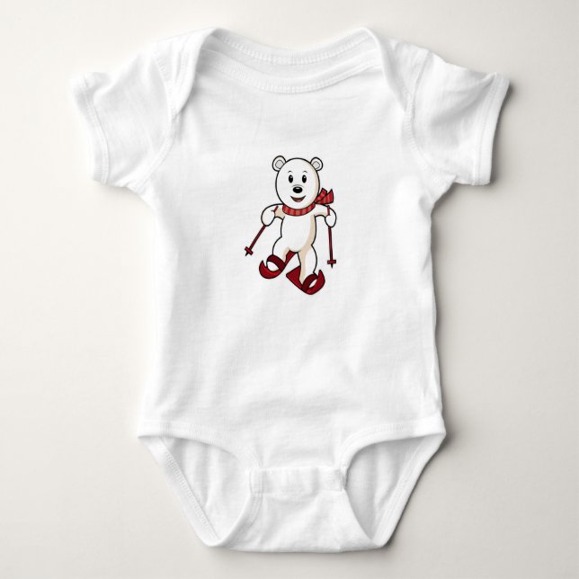 Bear as Skier with Skis & Ski poles Baby Bodysuit (Front)