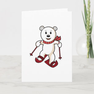 Bear as Skier with Skis & Ski poles Card