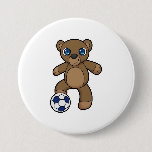 Bear as Soccer player with Soccer ball 7.5 Cm Round Badge (Front)