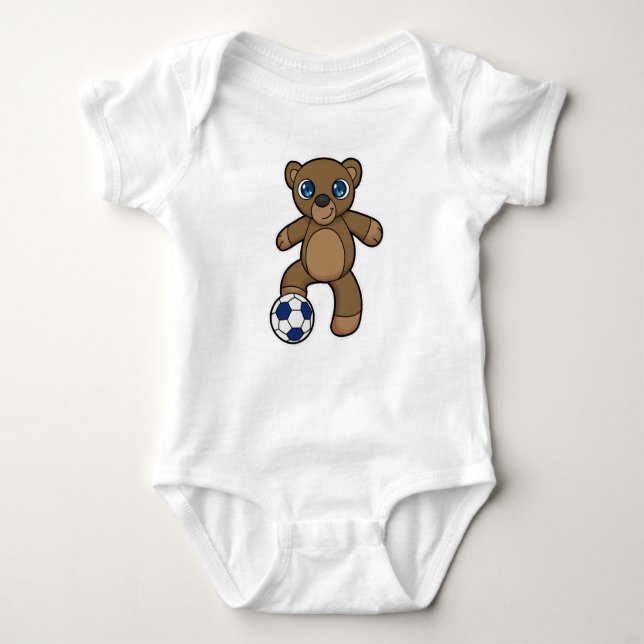 Bear as Soccer player with Soccer ball Baby Bodysuit (Front)