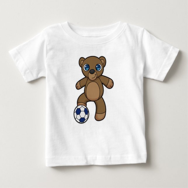 Bear as Soccer player with Soccer ball Baby T-Shirt (Front)