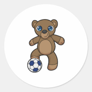 Bear as Soccer player with Soccer ball Classic Round Sticker