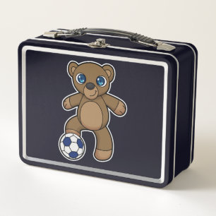 Bear as Soccer player with Soccer ball Metal Lunch Box