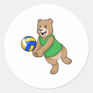 Bear as Volleyball player with Volleyball Classic Round Sticker