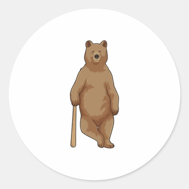 Bear at Baseball with Baseball bat Classic Round Sticker (Front)