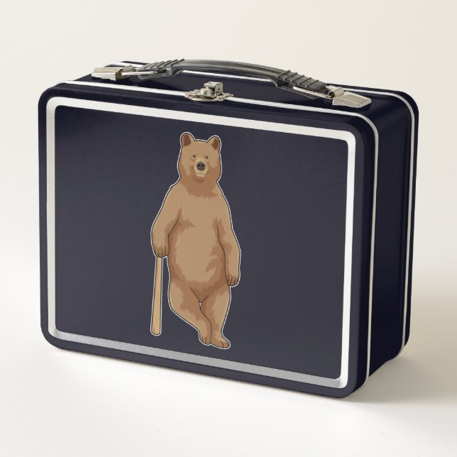 Bear at Baseball with Baseball bat Metal Lunch Box (Front)