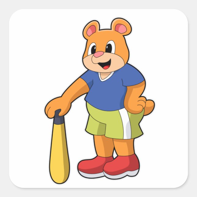 Bear at Baseball with Baseball bat Square Sticker (Front)
