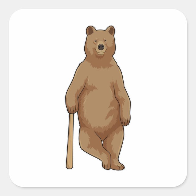 Bear at Baseball with Baseball bat Square Sticker (Front)