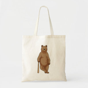 Bear at Baseball with Baseball bat Tote Bag