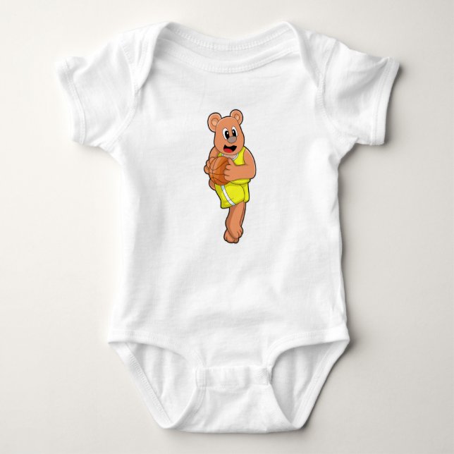 Bear at Basketball Sports Baby Bodysuit (Front)