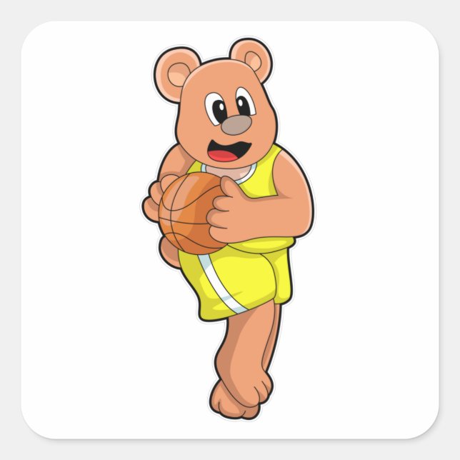 Bear at Basketball Sports Square Sticker (Front)