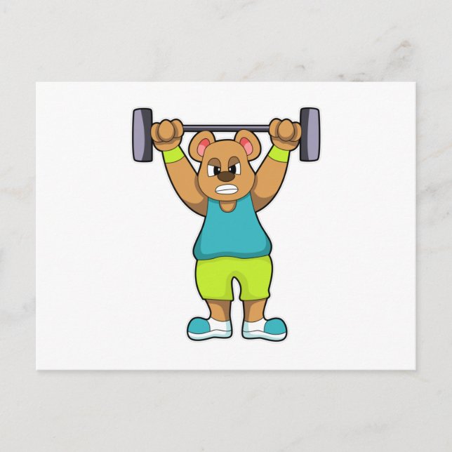 Bear at Bodybuilding with Barbell Postcard (Front)