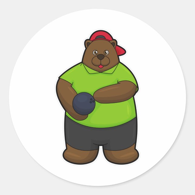 Bear at Bowling with Bowling ball Classic Round Sticker (Front)