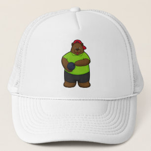 Bear at Bowling with Bowling ball Trucker Hat