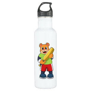Bear at Cricket with Cricket bat 710 Ml Water Bottle