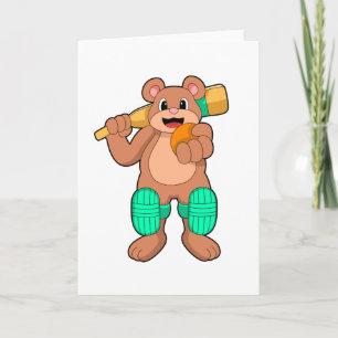 Bear at Cricket with Cricket bat Card