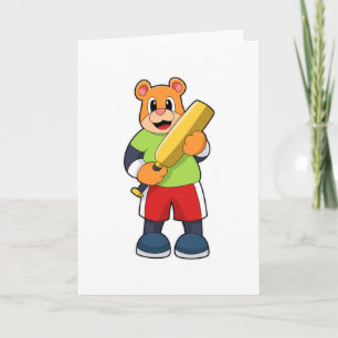 Bear at Cricket with Cricket bat Card