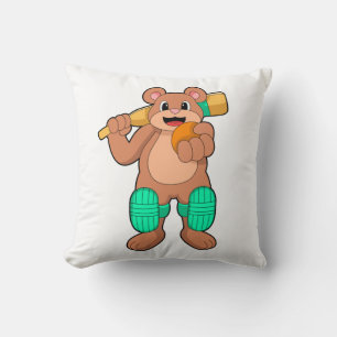 Bear at Cricket with Cricket bat Cushion