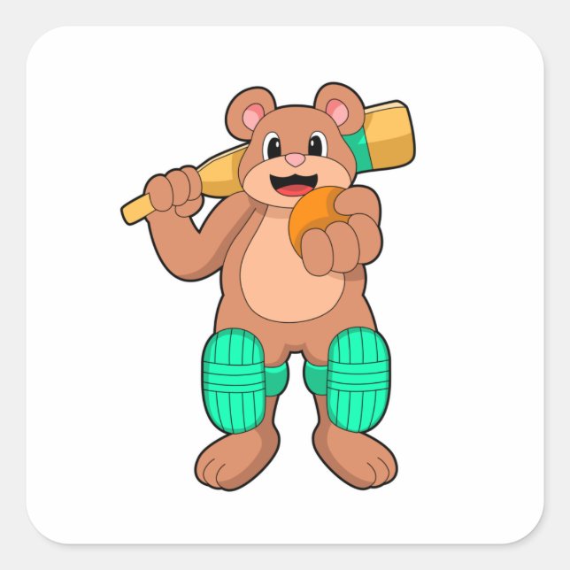 Bear at Cricket with Cricket bat Square Sticker (Front)