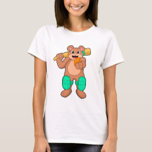Bear at Cricket with Cricket bat T-Shirt