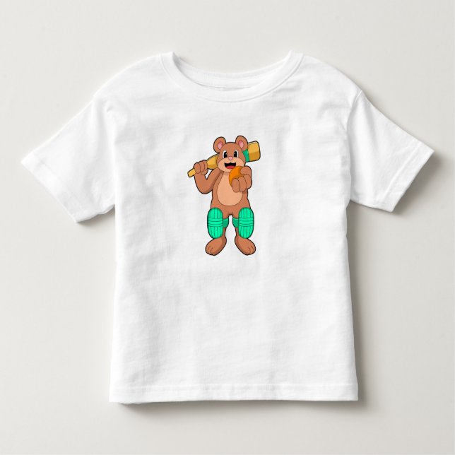 Bear at Cricket with Cricket bat Toddler T-Shirt (Front)