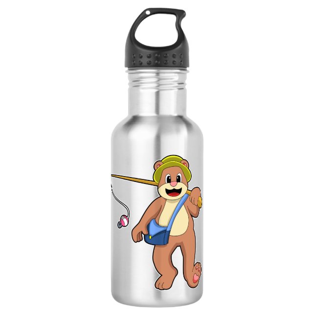 Bear at Fishing with Fishing rod 710 Ml Water Bottle (Front)