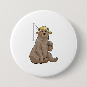 Bear at Fishing with Fishing rod 7.5 Cm Round Badge