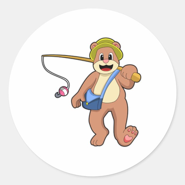 Bear at Fishing with Fishing rod Classic Round Sticker (Front)