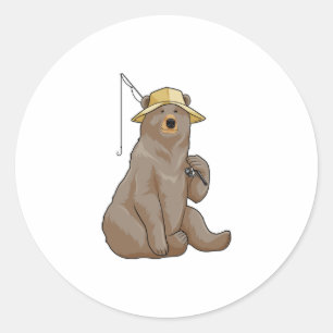 Bear at Fishing with Fishing rod Classic Round Sticker