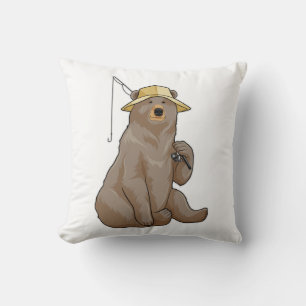 Bear at Fishing with Fishing rod Cushion