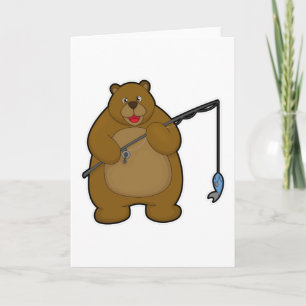 Bear at Fishing with Fishing rod & Fish Card