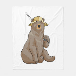 Bear at Fishing with Fishing rod Fleece Blanket