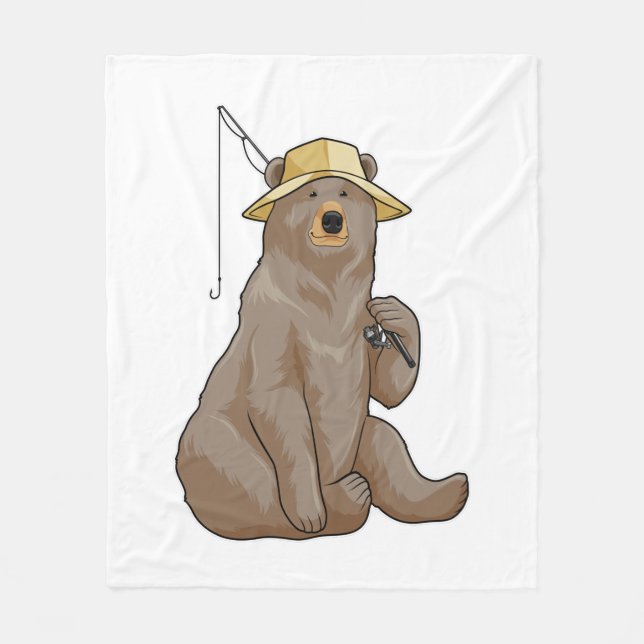 Bear at Fishing with Fishing rod Fleece Blanket (Front)