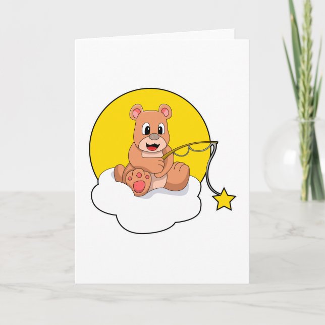 Bear at Fishing with Fishing rod on Cloud Card (Front)
