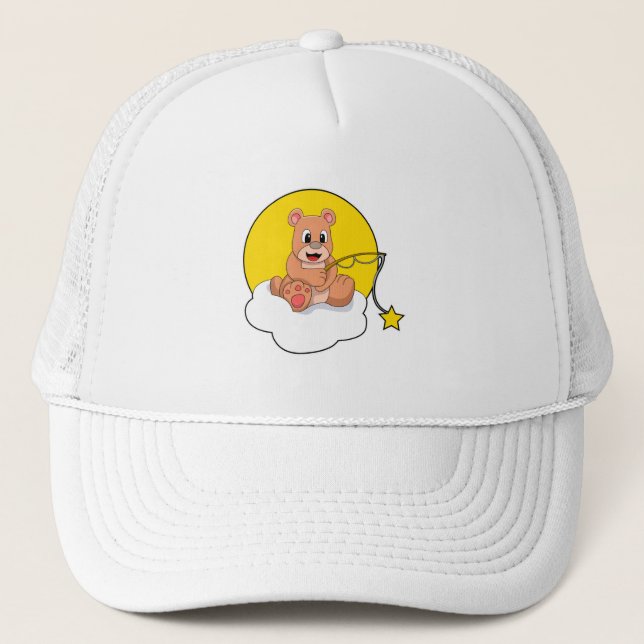 Bear at Fishing with Fishing rod on Cloud Trucker Hat (Front)