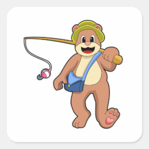 Bear at Fishing with Fishing rod Square Sticker