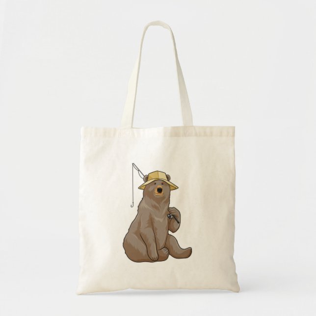 Bear at Fishing with Fishing rod Tote Bag (Front)