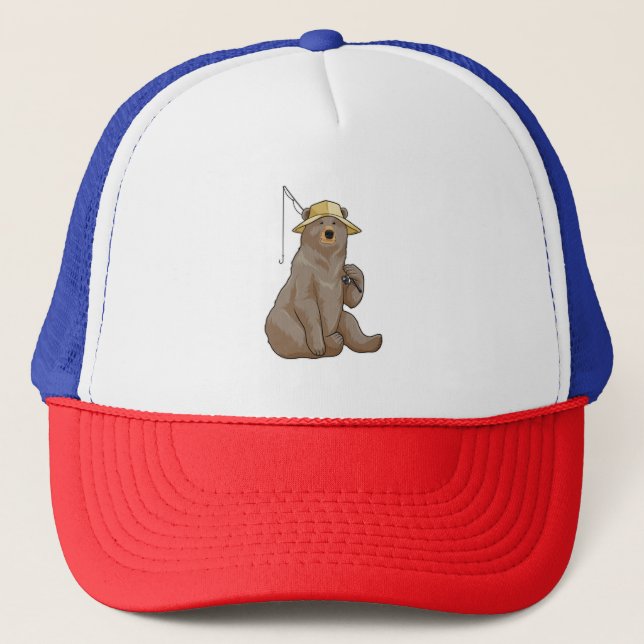 Bear at Fishing with Fishing rod Trucker Hat (Front)