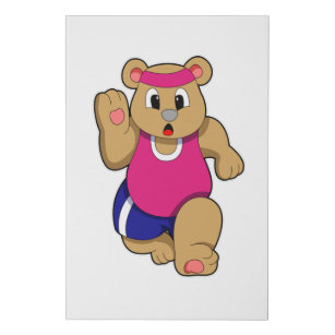 Bear at Fitness - Jogging with Headband Faux Canvas Print