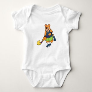 Bear at Hockey with Hockey bat Baby Bodysuit
