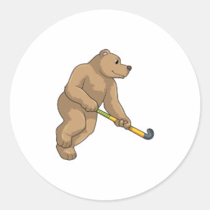 Bear at Hockey with Hockey bat Classic Round Sticker