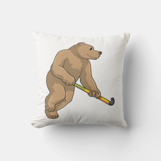 Bear at Hockey with Hockey bat Cushion (Front)